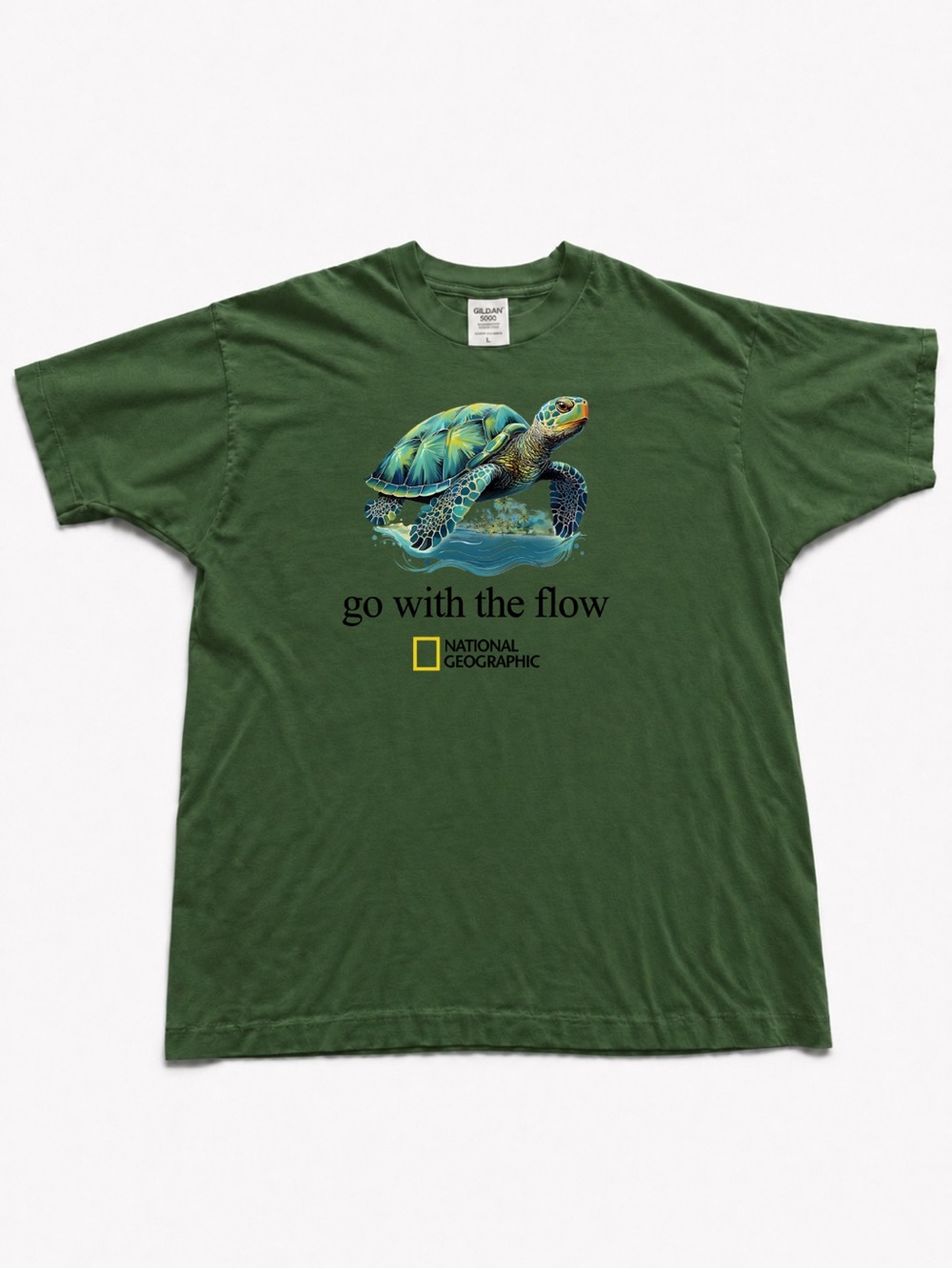 Green Tee with Colorful Sea Turtle Graphic T-shirt
